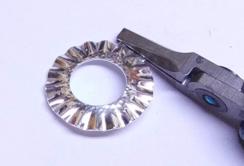 Judy Larson's Ripple Bracelet  - , Metalwork, Cutting, Cutting Tool, Cutters, Dapping, Dapping Jewelry, Filing, Finishing, Findings, Clasps, Components, Tumbling, Tumble, Tumbling Jewelry, Butane Torch, Soldering, Solder, Tools, Bend the flange up a bit